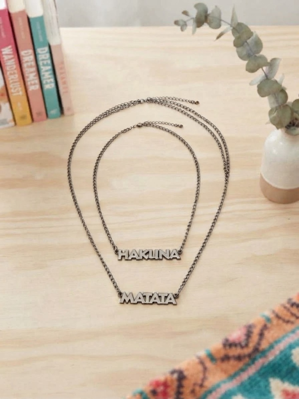 Hakuna Matata Gunmetal Double-Layer Necklace Set - Best Friends Jewelry